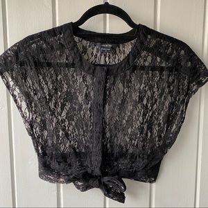 Paper Tee Lace Button Cropped Shrug Top